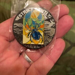Brand New In Packaging Strike Gently Stained Glass Spider Deluxe Enamel Pin